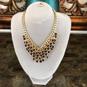 Gold Garnet Charms Statement Necklace